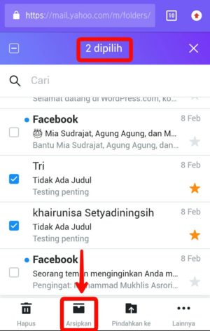Cara menghapus pesan email secara cepat di Yahoo 5 Ceklis pesan, kemudian pilih tool arsipkan