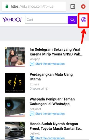 Cara menghapus pesan email secara cepat di Yahoo 3 Tap Icon profil di pojok kanan atas