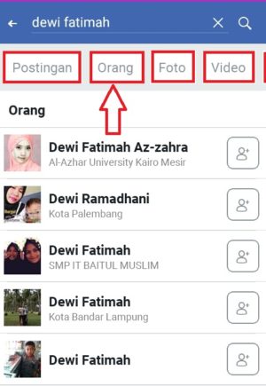 Cara mencari teman lama atau orang di Facebook 2 memilih "Orang" untuk menampilkan hasil yang lebih spesifik