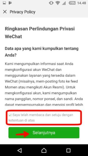 Cara buat akun WeChat terbaru 3 Ceklis kotak "saya telah membaca dan setuju dengan ketentuan diatas"