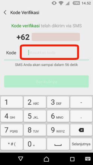 Cara buat akun WeChat terbaru 6 Masukkan 4 digit kode verifikasi, lalu tap berikutnya
