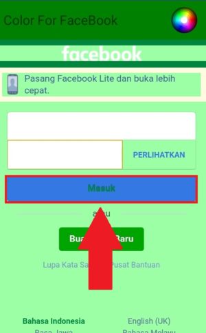 Cara mengganti warna tema Facebook Lite 5 Halaman login ke akun Facebook