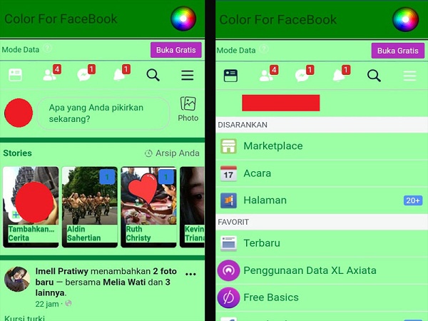 Cara mengganti warna tema Facebook Lite 6 Tampilan Facebook Lite dengan warna tema sesuai pilihan
