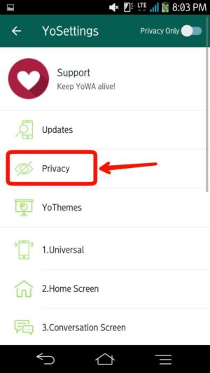 Cara agar chat whatsapp tidak bisa di hapus pengirim 7 Laman Setting GBWhatsApp, pilih setting Privacy