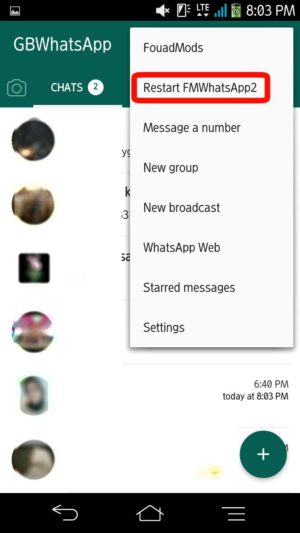 Cara agar chat whatsapp tidak bisa di hapus pengirim 9 Tap restart FMWhatsApp2