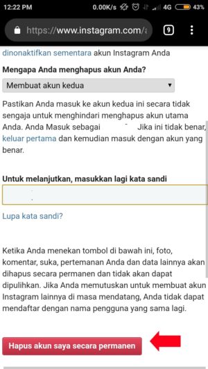 Cara menghapus akun Instagram secara Permanen 5 Masukkan ulang password