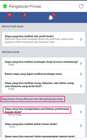 Cara menghilangkan tombol permintaan pertemanan di facebook 4 Pengaturan privasi