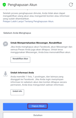 Cara menghapus akun facebook permanen 6 Gambar 8. Laman hapus akun