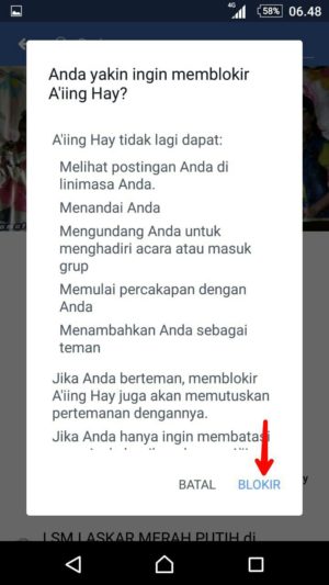 Cara memblokir akun facebook orang yang gangguin kamu (sekaligus cara bukanya) 5 Tap blokir