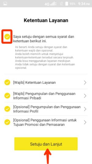 Cara buat akun KakaoTalk terbaru 1 Ceklis kotak lalu tap setuju dan lanjutkan