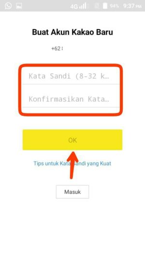 Cara buat akun KakaoTalk terbaru 6 Masukkan 2x kata sandi baru, lalu Ok