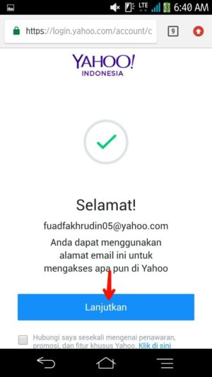Cara membuat email Yahoo baru 5 Berhasil membuat akun yahoo di browser HP