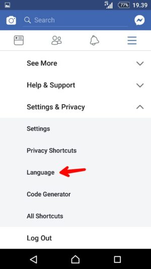 Cara ganti bahasa di facebook untuk yang gaptek 3 Tap language (bahasa)