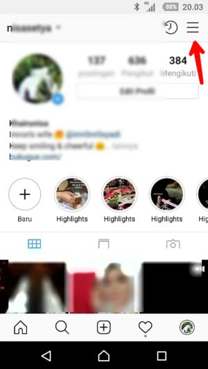 Cara sembunyikan status "Online" atau last seen di DM instagram 1 Tap tool garis tiga di pojok kanan atas