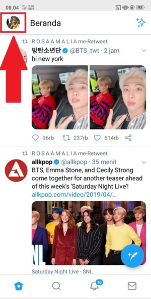 Cara mengganti foto profil dan sampul di twitter 1 tampilan halaman beranda pada aplikasi Twitter