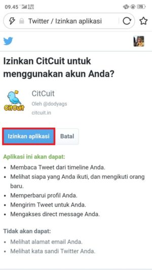 Cara mengganti foto profil dan sampul di twitter 9 Tampilan halaman perizinan aplikasi citcuit.in