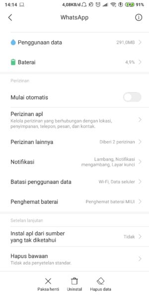 Cara mengatasi Whatsapp yang tidak bisa kirim gambar 8 Tap hapus data