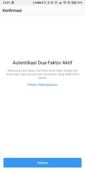 Cara memperkuat keamanan akun instagram 1 Mengaktifkan Autenfikisasi Dua Faktor