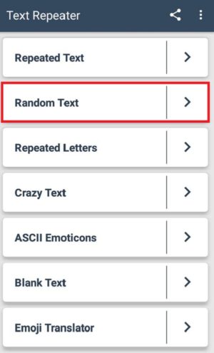 Cara nge-bom chat dan grup di whatsapp 7 Tampilan menu "Random Text" untuk melakukan bom chat