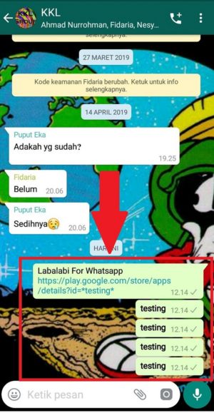 Cara nge-bom chat dan grup di whatsapp 20 Contoh hasil bom chat grup di Whatsapp