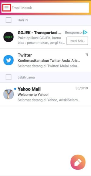 Cara mengganti password Yahoo Mail 1 Tampilan aplikasi Yahoo Mail saat sudah login