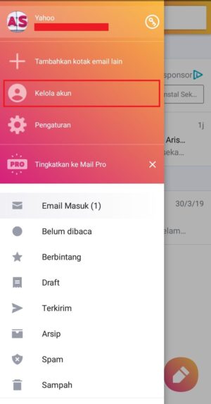 Cara mengganti password Yahoo Mail 2 pilih “Kelola akun” untuk melanjutkan
