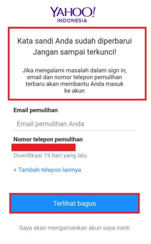 Cara mengganti password Yahoo Mail 7 Kata sandi Yahoo Mail berhasil diganti