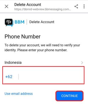 Cara menghapus akun BBM kamu 4 masukkan nomor telepon aktif yang sebelumnya digunakan untuk mendaftar akun BBM