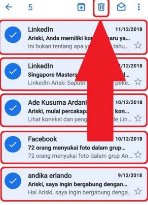 Cara menghapus pesan email sekaligus di kotak masuk gmail kamu 10 klik-tahan secara berulang di setiap email untuk menghapus beberapa pesan