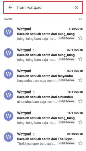 Cara menghapus pesan email sekaligus di kotak masuk gmail kamu 12 Contoh operator untuk mencari pesan dari pengirim tertentu