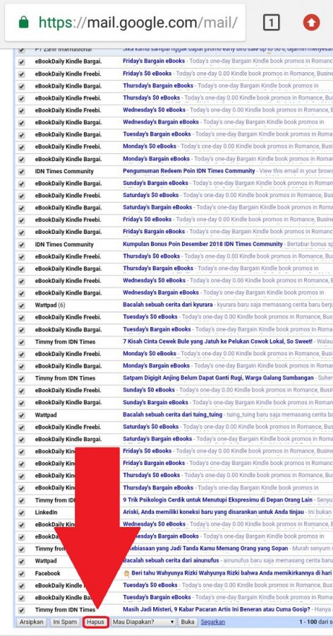 Cara menghapus pesan email sekaligus di kotak masuk gmail kamu 8 Puluhan pesan email dapat dihapus sekaligus