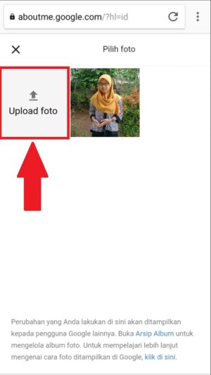 Cara mengubah foto profil email gmail di android 7 "Upload foto" untuk memilih foto yang akan dijadikan sampul