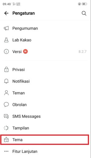 Cara cari (dan download) tema KakaoTalk gratis 3 “Tema” untuk dapat melihat tema – tema yang tersedia di KakaoTalk