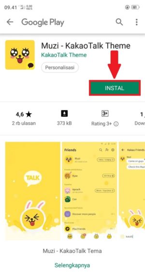 Cara cari (dan download) tema KakaoTalk gratis 5 “Instal” untuk menginstal aplikasinya