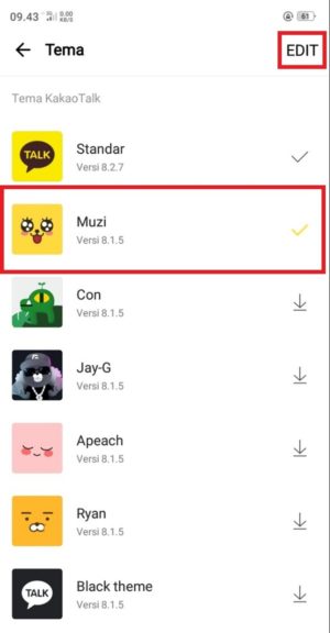 Cara cari (dan download) tema KakaoTalk gratis 8 pilih “Edit” untuk mengedit tema yang akan di hapus