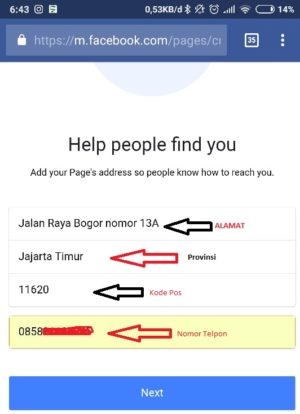 Cara membuat Fanspage Facebook lewat HP 9 Isi alamat dan nomor telepon jika perlu