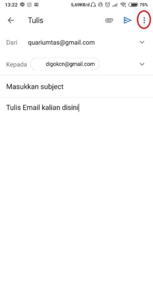 Cara setting pengiriman email terjadwal di gmail 3 Tap titik tiga di kanan atas