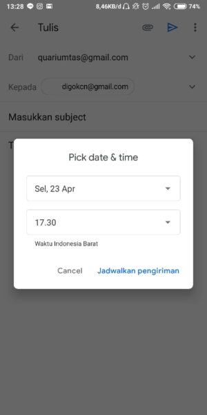 Cara setting pengiriman email terjadwal di gmail 7 tentukan waktu pesan akan dikirim
