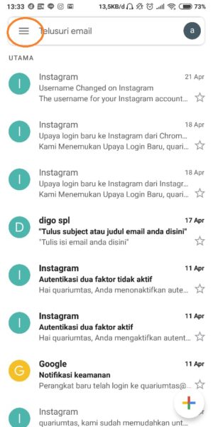 Cara setting pengiriman email terjadwal di gmail 8 pilih garis tiga di bagian kiri atas layar