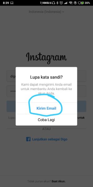 Cara mengembalikan akun Instagram yang di hack atau di bajak 2 Tap "kirim email"