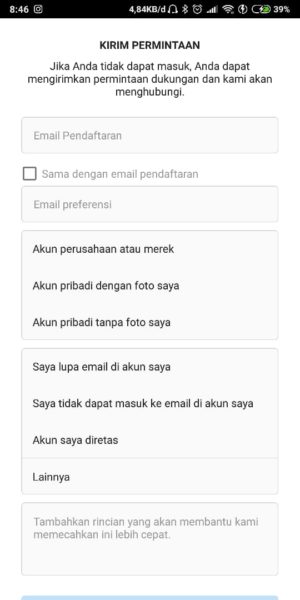 Cara mengembalikan akun Instagram yang di hack atau di bajak 19 isi form kirim permintaan