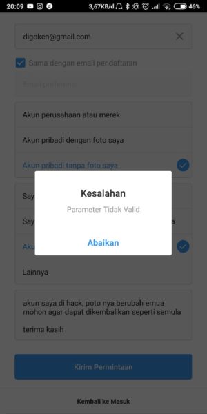 Cara mengembalikan akun Instagram yang di hack atau di bajak 20 kesalahan parameter tidak valid