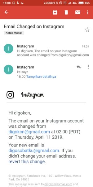 Cara mengembalikan akun Instagram yang di hack atau di bajak 8 tap link "revert this change"