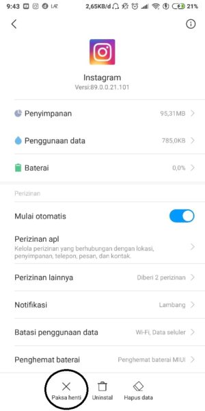 Cara mengembalikan Fitur Superzoom Instagram yang tidak muncul 7 Pilih Paksa Berhenti