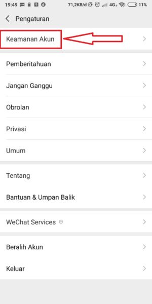 Cara menghapus (permanen) akun wechat 5 pilih keamanan akun