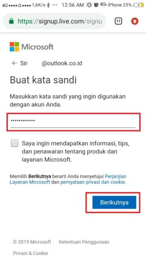 Cara membuat email Outlook atau Hotmail 4 masukkan sandi dengan benar