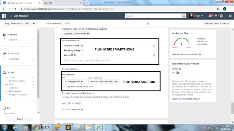 Cara membuat dan mengoptimalkan iklan di Facebook Ads 17 Memilih Merk Smartphone dan Versi Android