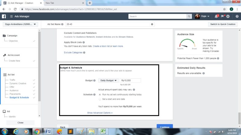 Cara membuat dan mengoptimalkan iklan di Facebook Ads 19 Memilh Budget dan Target