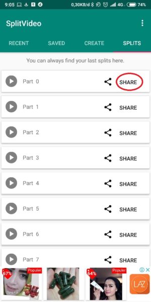 Cara menampilkan video durasi panjang di status Whatsapp 7 pilih share