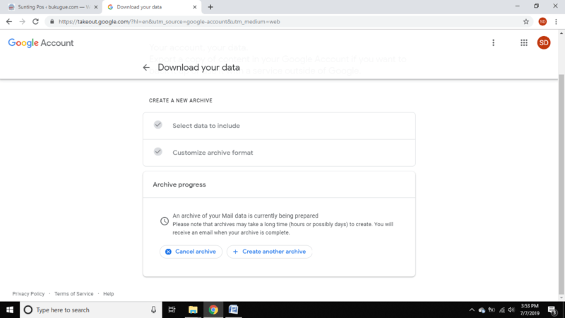 Cara mem-backup pesan email di inbox Gmail ke komputer kamu 19 Ini artinya arsip sedang di proses